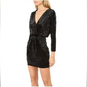 MISA‎ Los Angeles Ophelia Black Velvet Mini Dress Long Sleeve Wrap Front Small